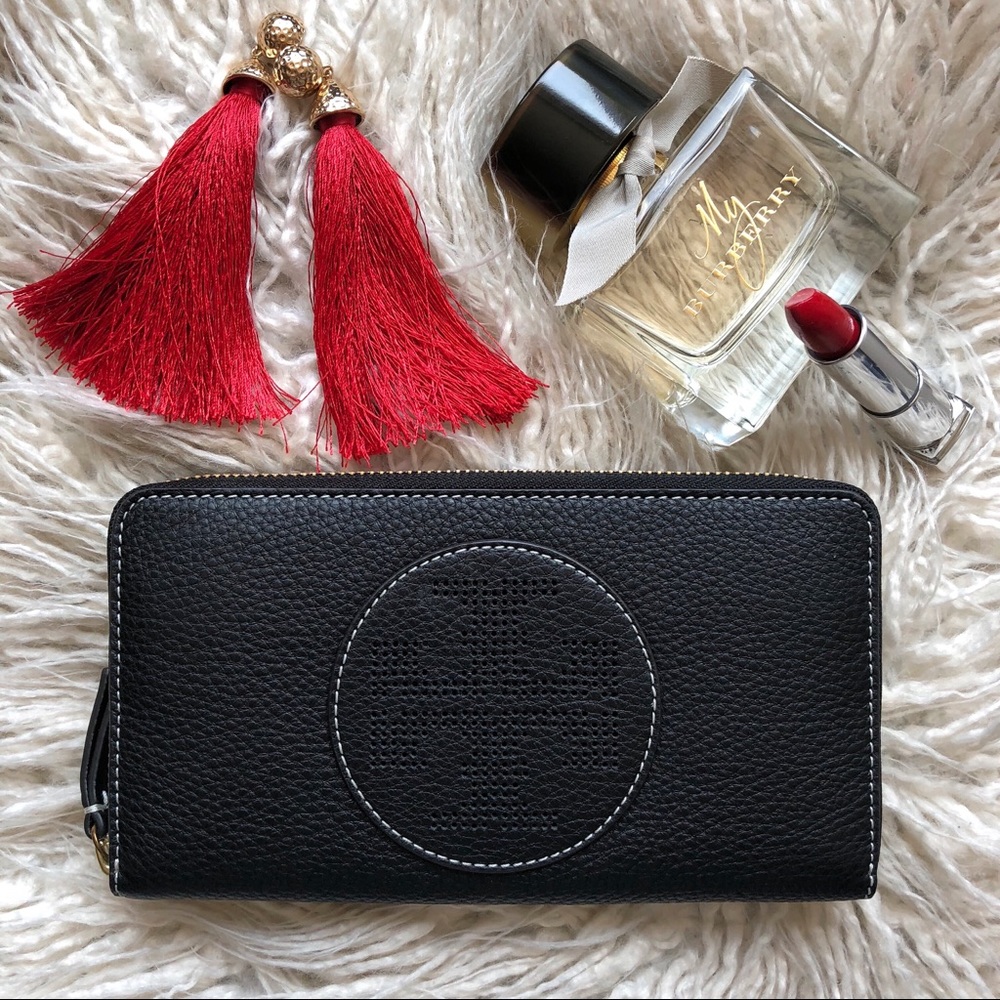 Tory Burch Perforated Logo Zip Continental Wallet